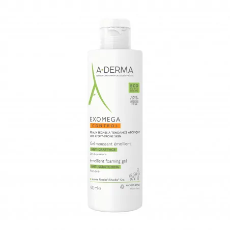 A-DERMA EXOMEGA CONTROL GEL MOUSSANT ÉMOLLIENT VISAGE CORPS 500ml