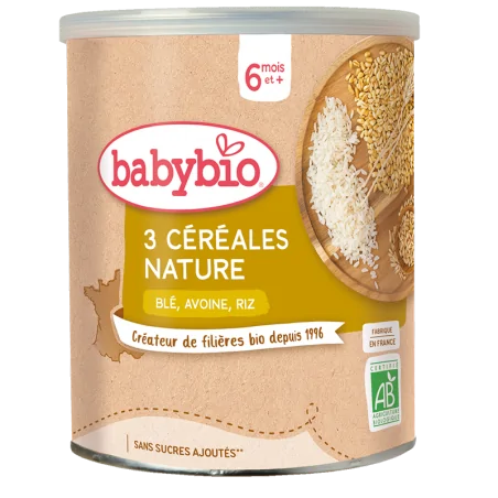Babybio Trois Céréales Nature Blé Avoine Riz 220G