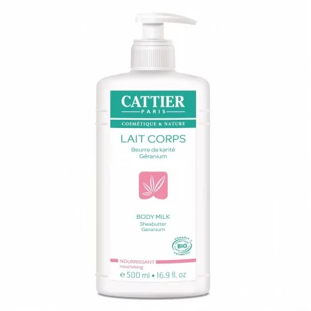 CATTIER Lait corps nourrissant beurre de karité géranium bio flacon pompe 500ml