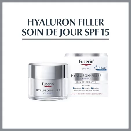 BLACK FRIDAY EUCERIN, Hyaluron-Filler +3x Effect. Soin de jour SPF 15, peaux sèches, 50ml