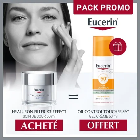 Eucerin Pack Promo Hyaluron-Filler jour 50ml Achete + OIL CONTROL SPF 50+ TOUCHER SEC 50 ML Offert