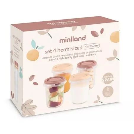 Miniland Lot de 4 pots de conservation mint 250 ml ref : 89520
