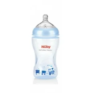 nûby Biberon imprimé teinté bleu clair 330ml tétine débit moyen +3 mois Réf : NT68009
