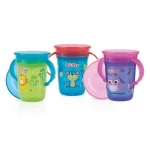 NUBY Gobelet anti-goutte Magic 360° imprimé en PP à Anses et couverle 240ml +6mois -NV0414001