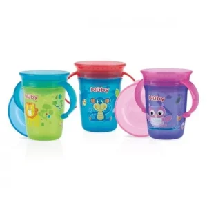 NUBY Gobelet anti-goutte Magic 360° imprimé en PP à Anses et couverle 240ml +6mois -NV0414001