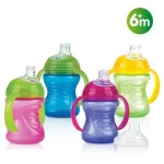 Nûby Gobelet easy grip Poly 240ml avec anses Bec silicone souple anti-goutte Flux variable +6 mois Réf : ID10052