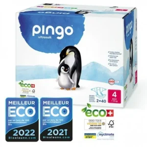 PINGO COUCHES ÉCOLOGIQUES JETABLES MAXI JUMBO TAILLE 4 (7-18KG) 2X40 COUCHES