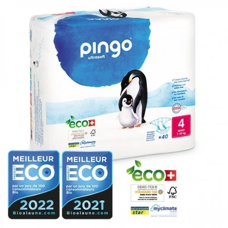 PINGO COUCHES ÉCOLOGIQUES JETABLES MAXI TAILLE 4 (7-18KG) 40 COUCHES