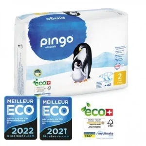 PINGO COUCHES ÉCOLOGIQUES JETABLES MINI TAILLE 2 (3-6KG) 42 COUCHES