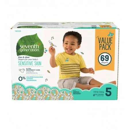 SEVENTH GENERATION Couches bébé Pure et simple, 3 pack, Stage 5, 69 Unites.