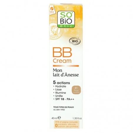 So Bio BB CREAM 5en1 - N°1 BEIGE LUMIÈRE BIO AU LAIT D'ANESSE 40ml